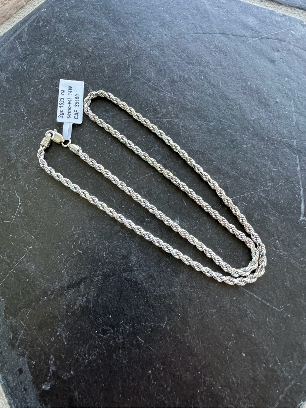 14kt. White Gold Solid Rope Chain Necklace 18”